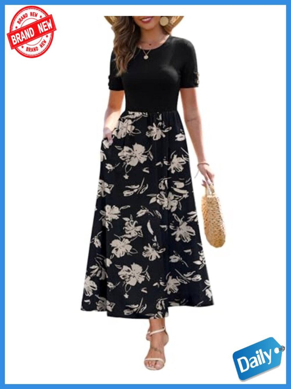 Maxi Dress with Pockets Ribbed Flowy Summer Work Dress